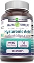 Formules étonnantes Acid Hyaluronique Super Complexe avec MSM, Collagène Type I et III, et vitamine C.90 Mg.90 Capsules Supplément.