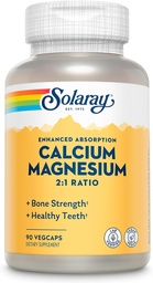 SOLARAY Supplément de magnésium au calcium, suppléments de magnésium et de calcium pour les femmes et les hommes, rapport 2:1, santé osseuse et force, végétalien, absorption élevée, garantie de 60 jours, 22 portions, 90 VegCaps