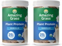Amazing Grass Poudre de protéines végétales, mélange biologique à base de plantes avec 25g de protéines, de lait, de gluten et de soja - Vanille crémeuse (10 portions) (paquet de 2)