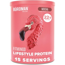 BIRDMAN Fitmingo Vegan Protein Powder with Inositol, Collagen Boosters, Hyaluronic Acid and Vitamins | Low Carb, Dairy Free, Low Calorie | 23g Plant Based Mocha Protein Powder with Myo-Inositol