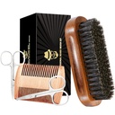 Brosse à barbe pour hommes, noyer noir Brosse à barbe et moustaches, y compris brosse à barbe, peigne à barbe, ciseaux et sac de voyage
