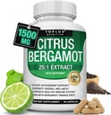 Citrus Bergamot Supplément 1500mg - 25:1 Bergamot Extrait pour soutenir la santé globale, système immunitaire, Potent Antioxydant Haute Absorption Vegan Naturel Non-OGM pour les hommes Femmes, 90 Capsules