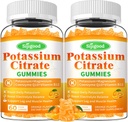 Gummées de citrate de potassium de 2 paquets – supplément de potassium de haute puissance pour la santé musculaire, soulagement de la crampe des jambes, équilibre électrolytique – végétalien, non-OGM, sans gluten, saveur orange, 120 comte
