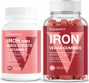 Vegan Iron Gummies + Iron Bisglycinate 30MG | Vegan Iron Supplement Support for Blood Healthy & Daily Energy for Adults & Kids - 180 Count