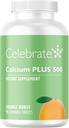 Célébrez les vitamines Calcium Plus 500 Citrate de calcium bariatrique avec vitamine D3 à croquer, 500 mg, sans gluten et sans sucre, Citrate de calcium pour les patients bariatriques, Burst orange, 90 nombre
