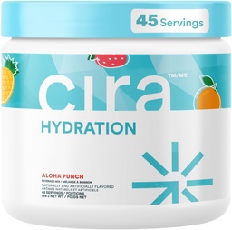 Poudre d'hydratation Cira (45 portions) - Mélange de boisson électrolytique avec sel himalayen pour le soulagement et la récupération de la déshydratation - punch fruit