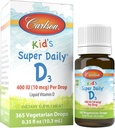 Carlson - Kid's Super Daily D3, Kid's Vitamine D gouttes, 400 UI (10 mcg) par goutte, Santé cardiaque, Soutien immunitaire, Végétarien, Liquid Vitamine D gouttes, Non aromatisé, 365 gouttes