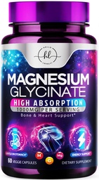 Magnésium Glycinate 1000mg - Haute absorption et chélaté pour soutenir la santé des os, des muscles, des nerfs et du cœur - Sommeil et stress naturels Soutien aux femmes et aux hommes - Sans végane, sans gluten et sans soja, sans OGM - 60 capsules