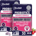 Bio360 Probiotiques pour les femmes Vaginigal Health - soutient l'équilibre du pH, la santé vaginale, urinaire et digestive - 50 milliards CFU et 15 souches uniques pour la santé de l'odeur vaginale et la flore vaginale - Étagère stable