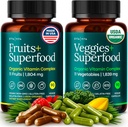 Supplément 100% de fruits et légumes biologiques (USDA Organic - Made in USA) 180 capsules de fruits et légumes pour stimuler l'énergie et les vitamines quotidiennes de fruits et légumes - végétalien, non OGM, sans gluten