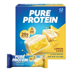 Barres de protéines pures, haute protéine, collations nutritives pour soutenir l'énergie, faible sucre, gâteau au citron, 1,76 oz, 12 comte (paquet de 1)