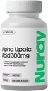 Nuray Alpha Lipoic Acid 300mg - Antioxidant Supplement for Healthy Aging, Supports Energy Production, Proper Nerve Function, Metabolism - 60 Vegetarian Capsules, Gluten-Free Dietary Supplement