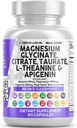 Nutraceutiques propres Complexe de glycinate de magnésium 1000mg avec L-Theanine 200mg Apigenin 50mg Supplément Taurate de Citrate - 5-HTP GABA Fleur de citron Baume L-Glycine Phosphatidylsérine - 60 Compte