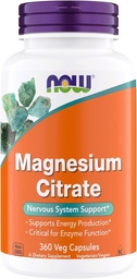 Now Supplements, Magnesium Citrate, Enzyme Function*, Nervous System Support*, Critical for Enzyme Function*, Gluten Free, Vegan, Kosher, Non-GMO 360 Vegetarian Capsules
