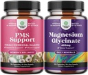 Bundle of Advanced PMS Support Supplement for Women and Pure Magnesium Glycinate 400mg Per Serving for Mood Sleep and Relaxation