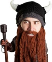Pillier Viking à tête de barbe - Casque de corne Viking fait main d'origine et ours brun/noir amovible
