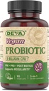 DEVA Vegan Probiotics Supplement - Pré, Pro et Postbiotiques pour la santé digestive, 5 Million CFU, Base du sol, Spore-forming, Sans lait, FOS Prébiotiques, pour les femmes et les hommes, Capsules végétaliennes, 90 Compte