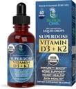 USDA Organic Liquid Vitamin D3 K2 Drops for Adults | Superdose 8000IU Pure Vitamin D3 | 60 Serv | Vitamin D K2 Supplement for Immune Support & Bone Health | 98% Absorption | Vegan, Non-GMO | 2 Fl Oz