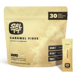 SALTT Electrolytes Mélange de boissons en poudre aromatisées - Vibes caramel - 30 emballages d'hydratation - Magnésium, potassium, sodium, minéraux traces - Zéro sucre et sans gluten - Essentiels de voyage