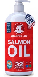 Huile de saumon pour chiens et chats - Skin & Coat Healthy, Huile de poisson, Omega 3 EPA DHA, Complément alimentaire liquide pour animaux de compagnie, tout naturel, soutient la santé des articulations et des os, l'allergie naturelle et la défense de l'inflammation, 32 oz
