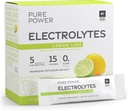 Dr. Mercola Pure Power Electrolytes - Supporte l'hydratation et la fonction musculaire - Magnésium et mélange de potassium - 0 g de sucre par portion - Lime de citron - 30 paquets