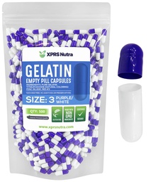 XPRS Nutra Taille 3 Capsules vides - 500 Compte Capsules de gélatine vides - Pills Bricolage Capsule Remplissage - Pure Pilule Gel Caps pour Do-It-Youlf Suppléments (Purple/White)