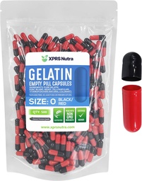 XPRS Nutra Taille 0 Capsules vides - 500 Compte Capsules de gélatine vides - Pills Bricolage Capsule Remplissage - Pure Pilule Gel Caps pour Do-It-Youlf Suppléments (Noir/Rouge)