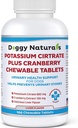 Potassium Citrate Plus Supplément de canneberge pour chiens (100 comprimés) - Soutien au piège urinaire aide à déterrer la formation de pierres d'oxalate de calcium - Deters Bladder & Kidney Stones (Fabriqué aux États-Unis)