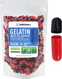 XPRS Nutra Taille 3 Capsules vides - 500 Compte Capsules de gélatine vides - Pills Bricolage Capsule Remplissage - Pure Pilule Gel Caps rempli Do-It-Youlf Vitamines et suppléments (Noir/Rouge)