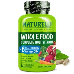 NATURELO Multivitamine d'aliments entiers pour les hommes 50+ - avec des vitamines, minéraux, extraits de plantes organiques - Végétarien végétalien - pour l'énergie, le cerveau, le coeur et la santé des yeux - 120 capsules