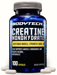 BODYTECH Capsules monohydratées de créatine a Micronised a Supporte la force musculaire, la masse et l'endurance (100 Capsules)