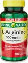 Generic Spring Valley L'Arginine Amino Heart Health Supplement Capsules, 500mg, Value Size, 100 Count + 1 Mini Pill Container (Style & Color Varies)