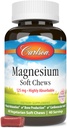 Carlson Magnesium Soft Chews 125 mg Relaxation musculaire très absorbante et santé globale - Berries et crème de crème - 40 légumes molles