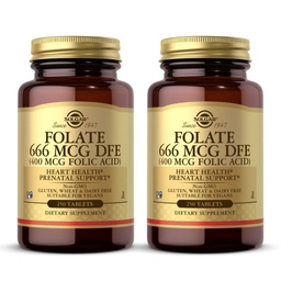Solgar Folate 666 mcg DFE (acide folique 400 mcg) - 250 comprimés, lot de 2 - Soutien prénatal - non-OGM, végétalien, sans gluten, sans laiterie, casher - 500 portions totales