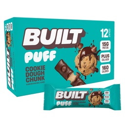 Barre construite, barres protéinées de puff, puff à la pâte à biscuits, 15g de collations protéinées, barres en marche, seulement 160 calories, 8g de sucre, collagène, sans gluten, 12 comte