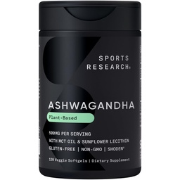 Sports Research® Ashwagandha Softgels avec de l'huile de noix de coco MCT - Adaptogène ayurvédique naturel fabriqué avec Shoden® Ashwa pour la relaxation, le calme et le sommeil - Sans gluten et végétalien - 120 Compte