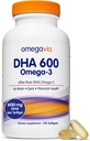 OmegaVia DHA 600 mg, Suppléments ultra purs Omega-3 DHA pour le cerveau et les yeux, Vitamines prénatales DHA pour les femmes, Huile de poisson sans Burpless Omega 3, IFOS testé, 120 Softgels