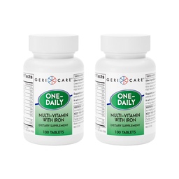 GeriCare One-Daily Multi-Vitamin with Iron, Complete Daily Nutritional Supplement with Essential Minerals for Energy, Immunity, Bone & Overall Wellness, 100 Count (Pack of 2)