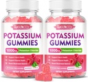 2 Pack Gommies de potassium, Chlorure de potassium 1000mg pour les adultes, Supplément de potassium sans sucre Gommies de soutien Électrolyte Balance & Crampes de jambes pour les femmes et les hommes, Raspberry Flavor, 120 Comte