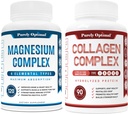 Complexe Magnésium Premium Purely Optimal - Citrate de magnésium, Malate, Relaxation musculaire - 120 capsules + Capsules de Peptides Multi Collagène Premium Purely Optimal (Types I, II, III, V, X)