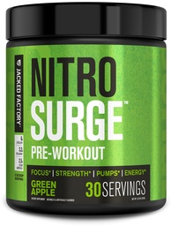 Supplément de pré-entraînement Jacked Factory NITROSURGE - Endless Energy, Instant Strength Gains, Clear Focus, Pompes Intenses - NO Booster & Powerful Preworkout Poudre d'énergie - 30 portions, pomme verte