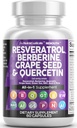 Clean Resveratrol Supplement | Berberine Grape Seed Extract Quercetin Green Tea Extract Acai Noni Polyphenol Supplement for Women & Men Anti Aging N-Acetyl Cysteine NAD Booster