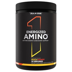 Règle 1 Amino énergétique – Support de récupération et d'énergie à tout moment avec BCAAs, Glutamine, Citrulline, Beta Alanine et caféine à partir d'extraits de café et de thé verts (30 portions, pêche de mangue)