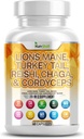 Lions Mane 3000mg 20in1 Mushroom Supplement with Turkey Tail 2000mg Reishi 1000mg Cordyceps Chaga 1000mg Maitake Meshima Poria Cocos Shiitake Oyster Porcini Enoki 60 Count