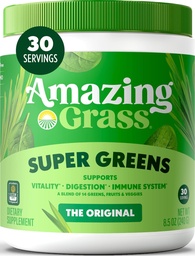 Amazing Grass Greens Blend Superfood: Mélange de poudre de vert pour l'énergie, avec Spiruline biologique, Chlorella, poudre de racine de betterave, enzymes et probiotiques digestifs, original, 30 portions (paquetage mai Vary)