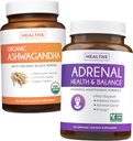 Ensemble de soutien adrénal et ashwagandha biologique - ashwa-harmonie adrénale - support adrénal et cortisol gestionnaire (non-OGM) et poudre de racine ashwagandha biologique 1350mg servir (120 comprimés)