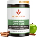 ACTIVATEDYOU Matin Complete Daily Wellness Greens Superfood Drink Mix for Gut Health w/Prebiotiques, Probiotiques, Antioxydants, Green Superfoods, 10 milliards d'UFC, 30 portions (Apple Cinnamon)