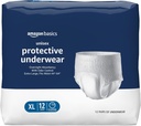 Amazon Basics Unisex Protective Underwear, Overnight Absorbency, Extra Large, 12 Count, (1 Pack of 12)