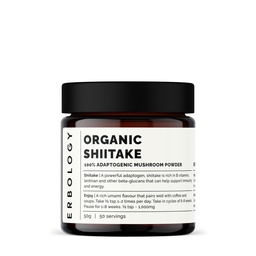 Erbology Organic Shiitake Mushroom Powder 50 Servings - 11% Beta-glucans - Immunity and Energy - Lentinula edodes - Small Batch - Sustainably Grown in Europe - Vegan - Non-GMO - No Added Fillers