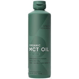 Sports Research® Organic MCT Oil 16oz - Full Spectrum (C8, C10, C12) Sourced from Coconut Oil - Keto Brain & Body Fuel* - Vegan Certified · Non-GMO · Informed Choice Certified - Unflavored